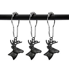 Set of 12 Deer Shower Curtain Hooks Rings Rustic Cabin Bath Christmas Black