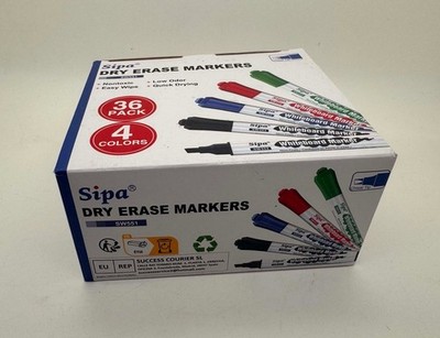 Sipa Whiteboard Stifte Marker, 36 Großpackung trocken abwischbar Keilspitze radierbar Whiteboard