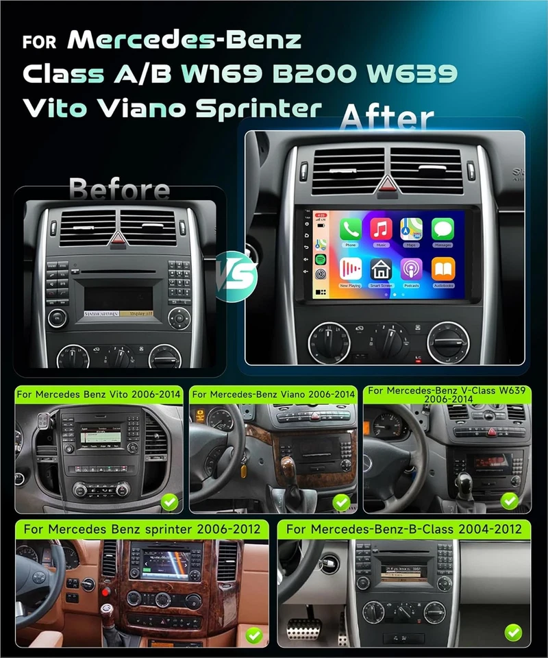 9" 2+32G Android 14 Autoradio für Benz A/B Class W169 W245 B160 B170 B180 B200 - Bild 2 von 4