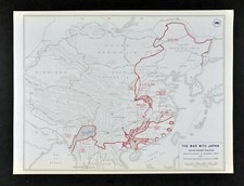 WWII Map 141 War with Japan China Burma Hong Kong Japanese Invasion Dec 1944 WW2