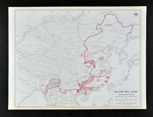 West Point WWII Map War Japan China Burma Hong Kong Japanese Invasion Dec 1944