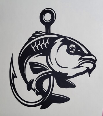 1x Fisch Angeln Haken Hobby Vinyl Aufkleber Autoaufkleber Camper Auto 5x5,5 Zoll schwarz