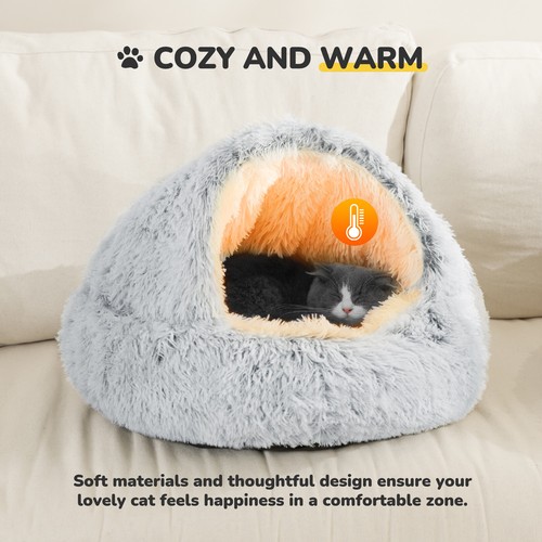 Dog Calming Bed Pet Cat Warm Soft Plush Round Comfy Sleeping Kennel Non Slip - Picture 4 of 12
