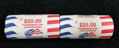 2010 P & D- James Buchanan Presidential $1-25 Coin Rolls. US Mint Packaging BU.