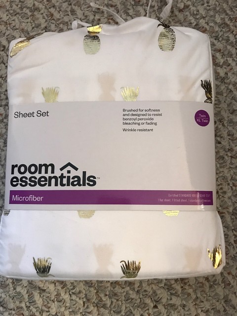 Room Essentials Target White Gold Foil Pineapple Twin/xl Twin Sheet Set