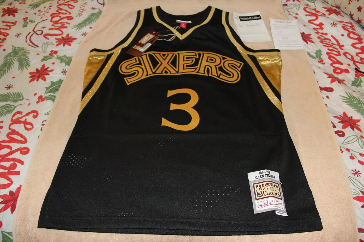 Mitchell & Ness Mens Allen Iverson 76ers Marble Jersey - Black Size XL