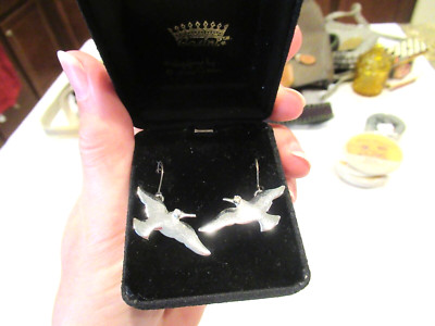 Lois Jean silver bird earrings, rhinestone eyes,  NIB