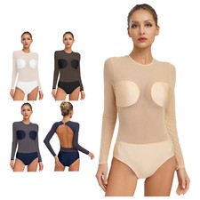 Women Unitard Acrobatics Leotard Ballet Bodysuit See-Through Dress Sport Dance