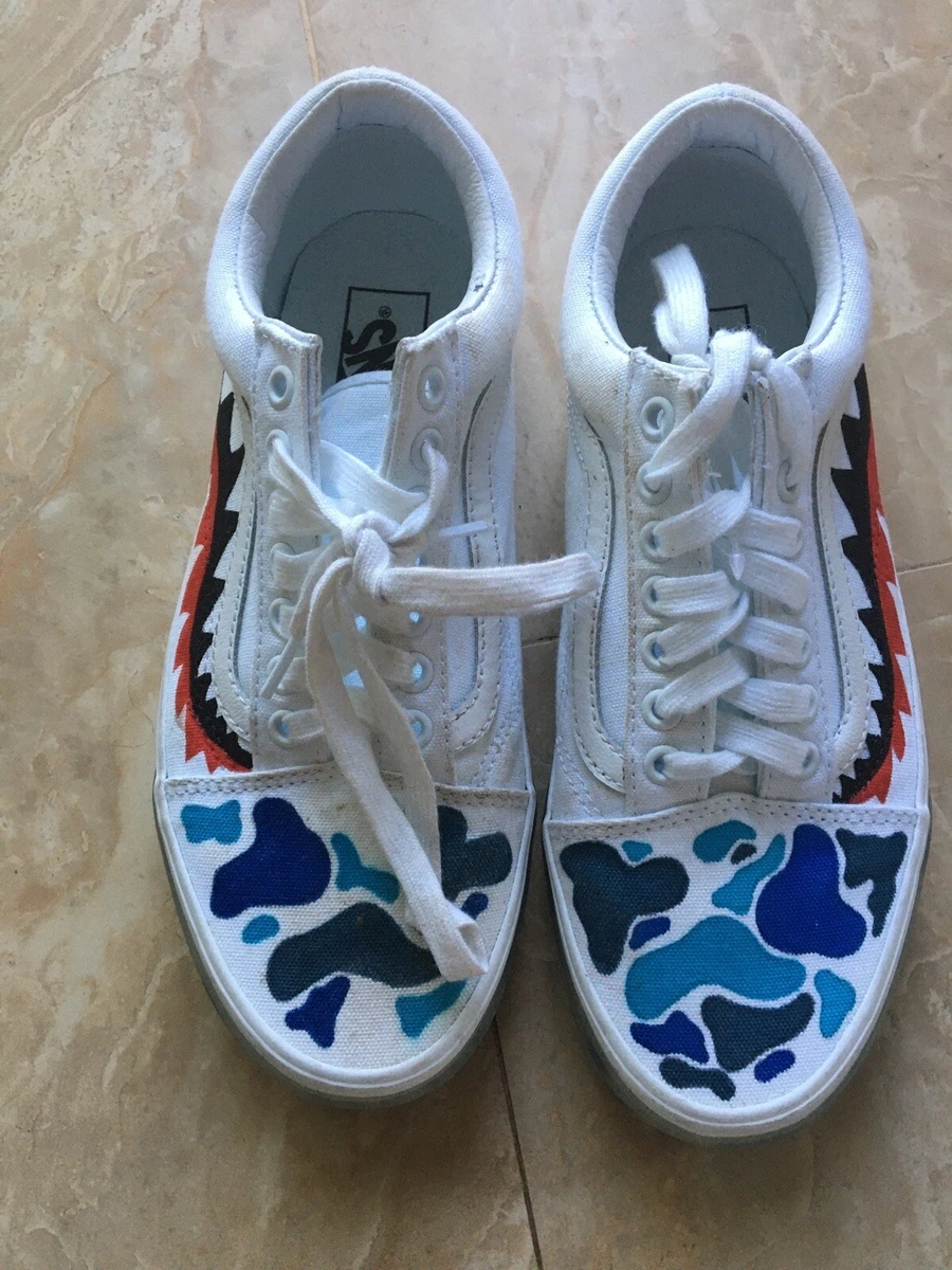 Vans x Supreme x Bape Custom White Skate Shoes Size 8 No Box