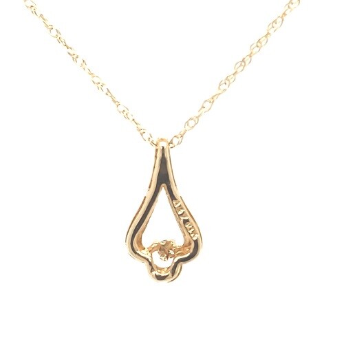 Natural Emerald .02tcw 14k yellow gold teardrop design necklace 18" NWOT - Picture 2 of 4