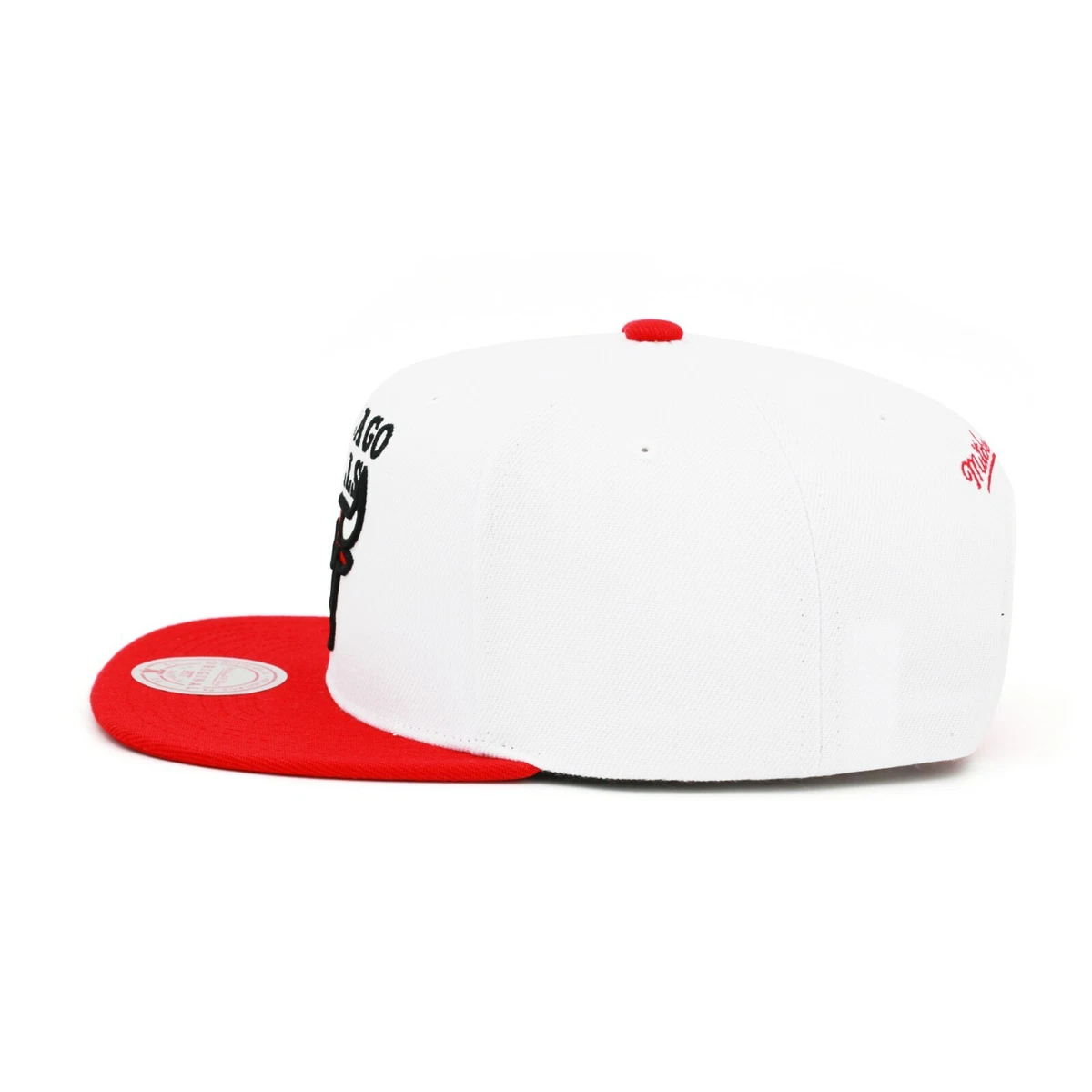 Mitchell & Ness Chicago Bulls Snapback Hat Cap White/Red/Black Letter & Red  Logo