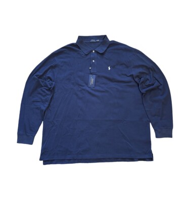 Polo Ralph Lauren Navy Blue Mesh Knit Long Sleeve Polo Shirt Men's