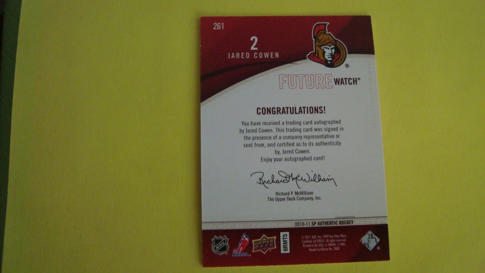 2010 11  SP AUTHENTIC  HOCKEY AUTOGRAPH  ROOKIE 261 Jared Cowen 603/999 - Image 2 of 4