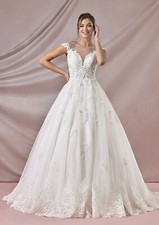 Wedding Dress Size 10 Ball Gown Modern Illusion Neckline Sequin Lace Beading