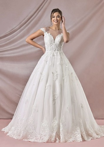Wedding Dress Size 10 Ball Gown Modern Illusion Neckline Sequin Lace Beading