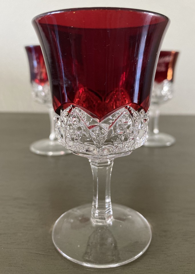 Ruby Red Flash Stained Cordial Glass Etching EAPG Set of 3 | eBay