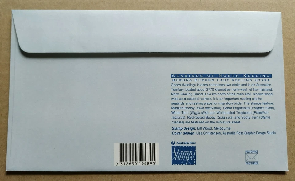 1995 Australia Cocos Keeling Islands Seabirds MS FDC (Jakarta '95 Overprint) - Image 2 of 3