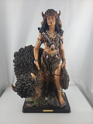 18''  DMB COLLECTION Native American  Chef Indian Warrior By Buffalo on wood base