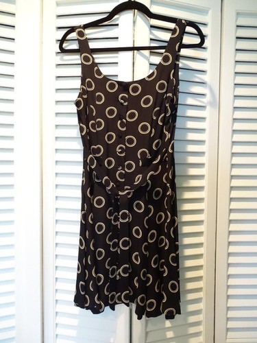 Vtg Betsey Johnson Black w/ White MOD Patterning Sleveless Mini Dress SZ M - Picture 3 of 12