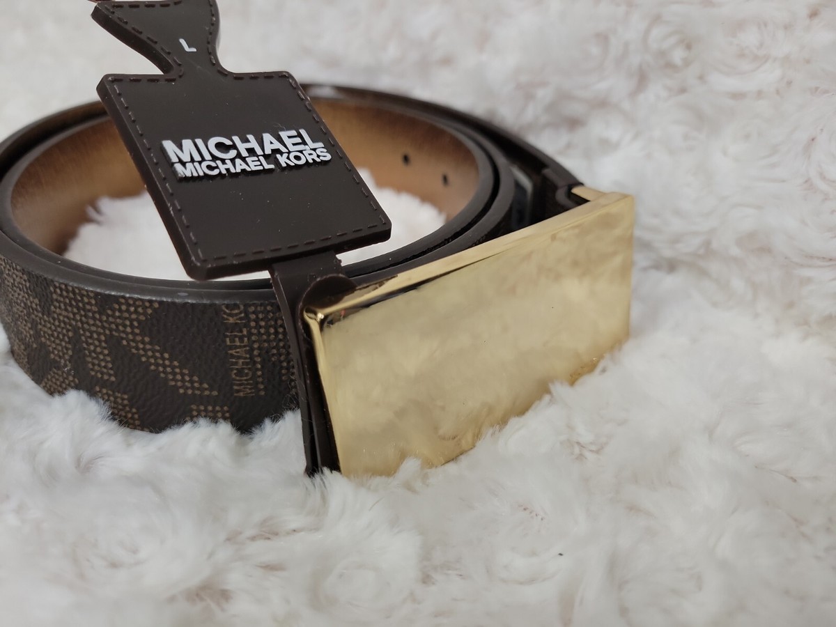Michel Kors Gold Plaque Classic monogram Logo Brown Belt  display picture 2