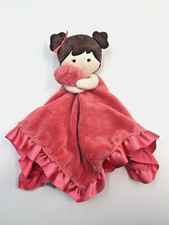Carters Pink plush Doll Lovey Brown Hair Girl Satin Security Blanket Rattle