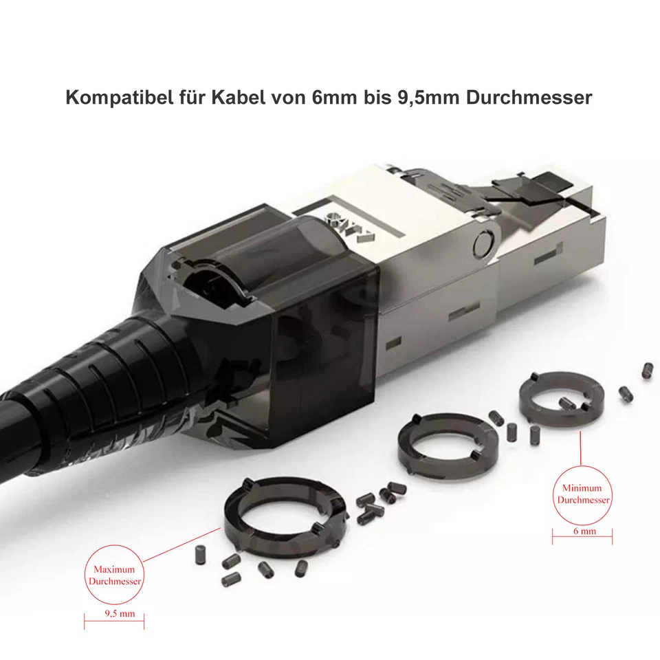 10x Netzwerkstecker CAT 7 Werkzeuglos RJ45 Netzwerk Metall Stecker Verlegekabel - Bild 4 von 4