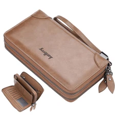 Men's Bifold Leather Zip Coin Long Wallet Multi Card Holder Purse Clutch Handbag