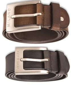 Milano Hommes 1.5INCH Ceintures en cuir véritable plein grain Boucle d'argent noir brun 2920