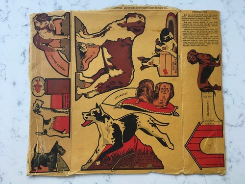 VINTAGE POST TOASTIES CEREAL BOX CUT OUT PREMIUM DOG ANIMALS  - Picture 1 of 2