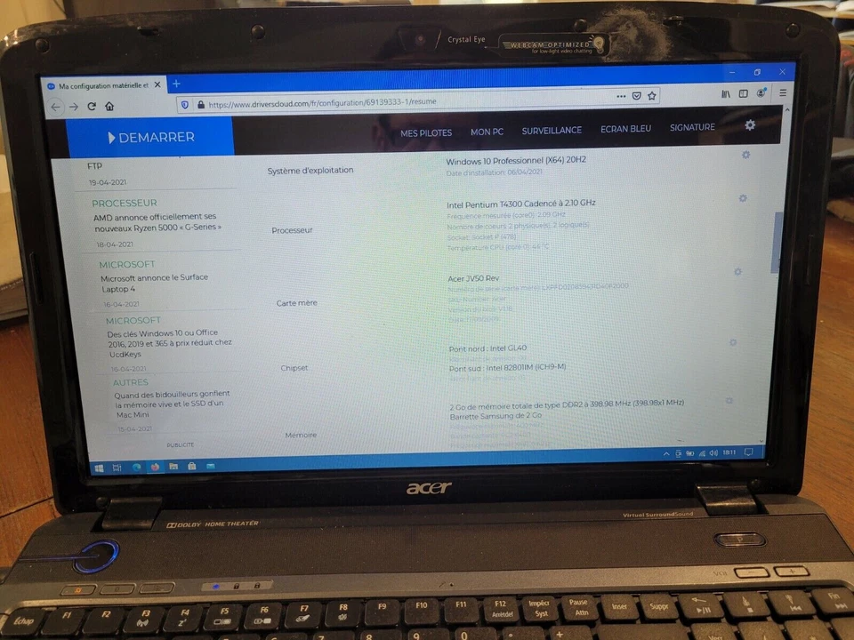 PC Portable ACER Aspire 5738Z-434G50Mn Intel Pentium 2.10GHz HDD 250Go Ram 2Go - Photo 3/4