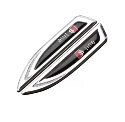 2x for Audi S-line WING dagger logo sticker emblem badge car silver NEW