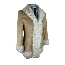 Giacca Coat Women's Large Vtg 90s Penny Lane Leather Floral Etching