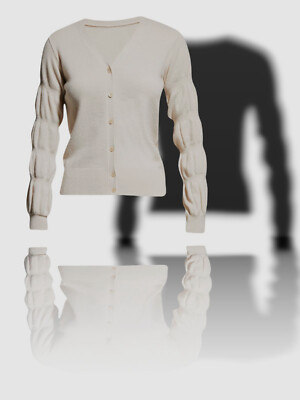 $430 Neiman Marcus Women Beige Cashmere Puff Sleeve Cardigan Sweater Size L