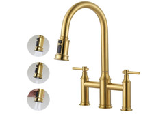 Brushed Gold 8" Bridge Kitchen Pull Down Sprayer Faucet 4077