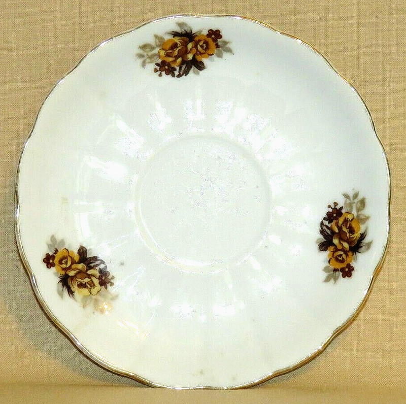 Vintage Roses Brown Transfer White Bone China 5.50" Saucer w/Gold Trim, Japan