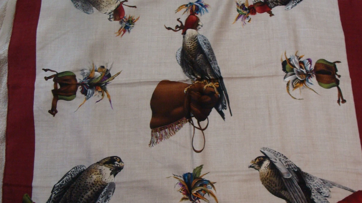 Hermes scarf CHASSE A VOL, Rare, cashmere/silk, Unworn+box.Falcons