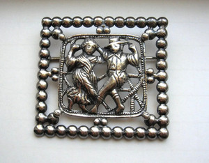 Signed Peruzzi Boston Large Sterling Silver Dancing Couple Festival Brooch Pin
