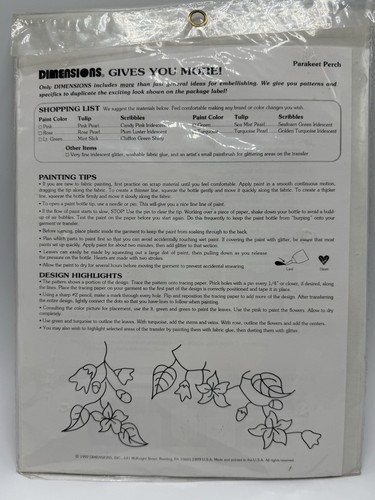 Dimensions Iron On Fashion Transfer Parakeet Perch 80039 New NOS Vintage 1992 - Picture 2 of 2