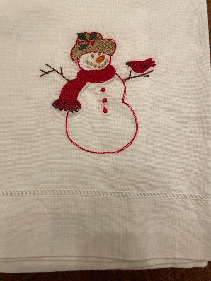 3X ~ Toallas de Navidad para invitados té bordado a mano corona/muñeco de nieve/cono de pino algodón Foto 3 de 4