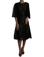 Dolce & Gabbana Black Floral Lace Sheer A-line Midi Women's Dress Authentic