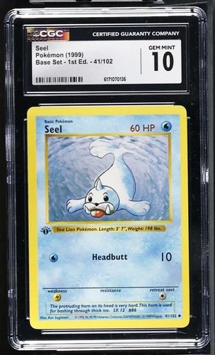 CGC 10 GEM MINT Seel 41/102 Base Set 1st Edition Shadowless Pokemon Card