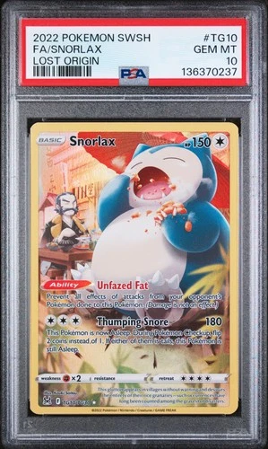 2022 POKEMON SWORD & SHIELD LOST ORIGIN #TG10 FULL ART/SNORLAX PSA 10