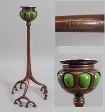Antique TIFFANY STUDIOS New York Bronze & Blown Glass Biomorphic Candlestick