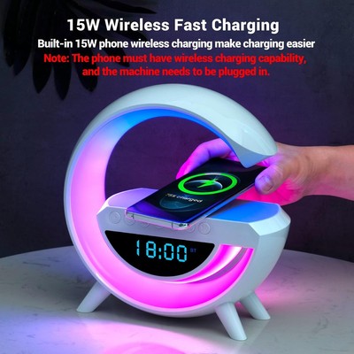 Smart RGB LED Lamp,Bluetooth Speaker,Wireless Charger Alarm Clock Night Light