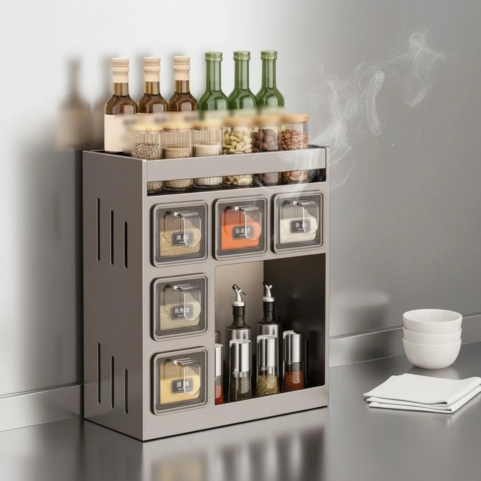 Wall Mounted Seasoning Rack Large Capacity Multi-Tier Seasoning Organizer