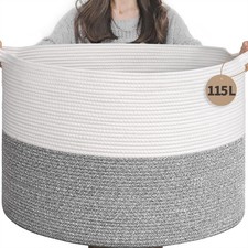 115L Extra Large Blanket Basket, Soft Cotton Rope Storage Basket for Organizi...