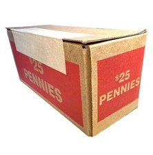 One Sealed Unopened Unsearched Bank Box of 50 Penny Rolls Pennies $25 Face Value