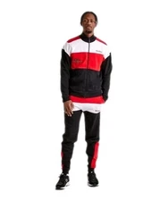 Hugo Boss Mens Race Full Zip Knit Jacket Size XLARGE Black Red Stripe Activewear