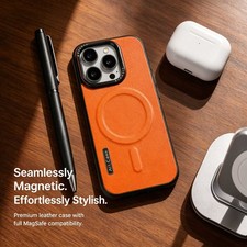 For iPhone 17 Air 16 15 Pro Max 14 13 12Dustproo Leather Magnet Magsafe Cas