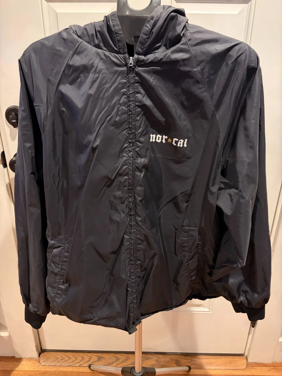 Vintage 90s NOR CAL Windbreaker Jacket Original Black Full Zip Hooded Mens Large